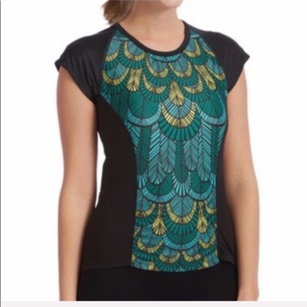 Color block NWT MOXIE CYCLING NWT Emerald Aqua & Lime Color‎ Block Tee Shirt M